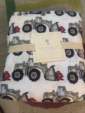 Pottery Barn Kids "Under Construction" Duvet Cover - White with Tractor Print